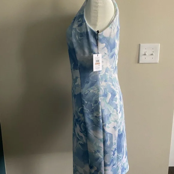 Calvin Klein Blue and White Sheath Midi Dress Sleeveless - Picture 5 of 10